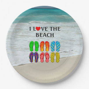 Flip Flops Beach Liebe, farbenfrohe Gestaltung Pappteller