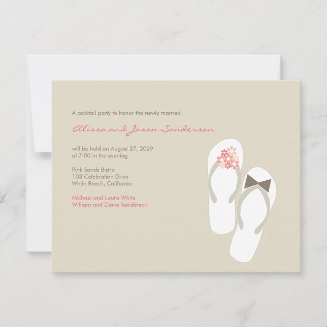 Flip Flops Beach Wedding Empfang Card Einladung (Vorderseite)