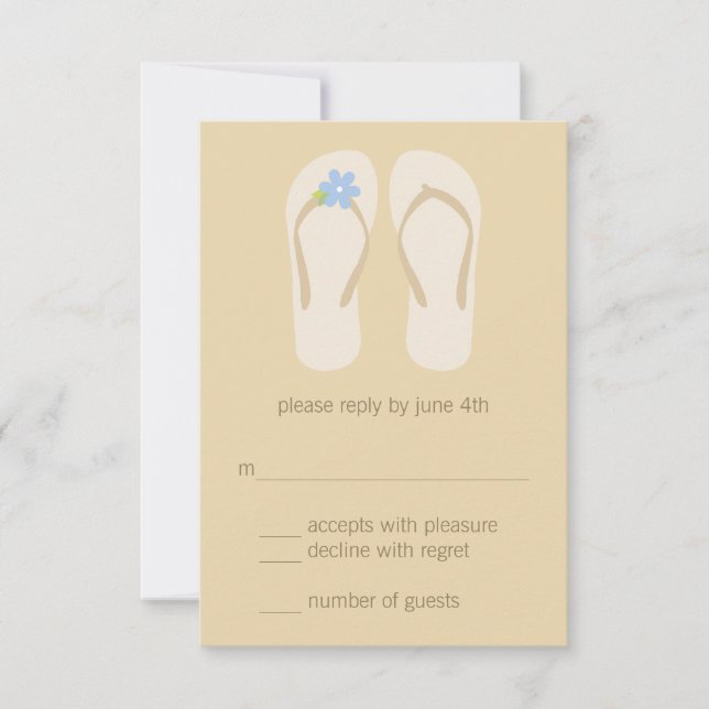 Flip Flops Beach Wedding RSVP Cards - Blau Karte (Vorderseite)