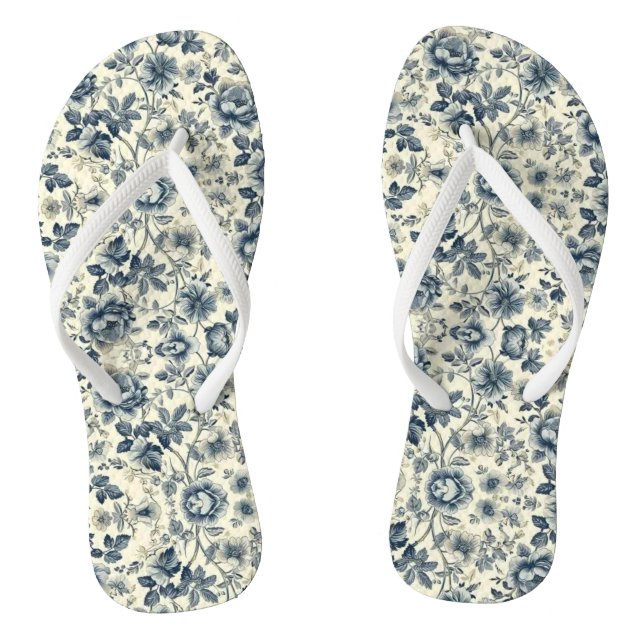 Flip Flops Blumen viktorianisch Blau & Beige Blume (Fußbett)