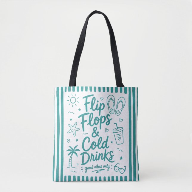 Flip Flops & Cold Drinks Sommer-Strandtasche Tasche (Vorderseite)