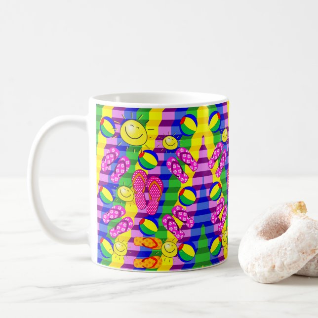 Flip Flops de plage Bleu soleil Mug jaune (Avec donut)