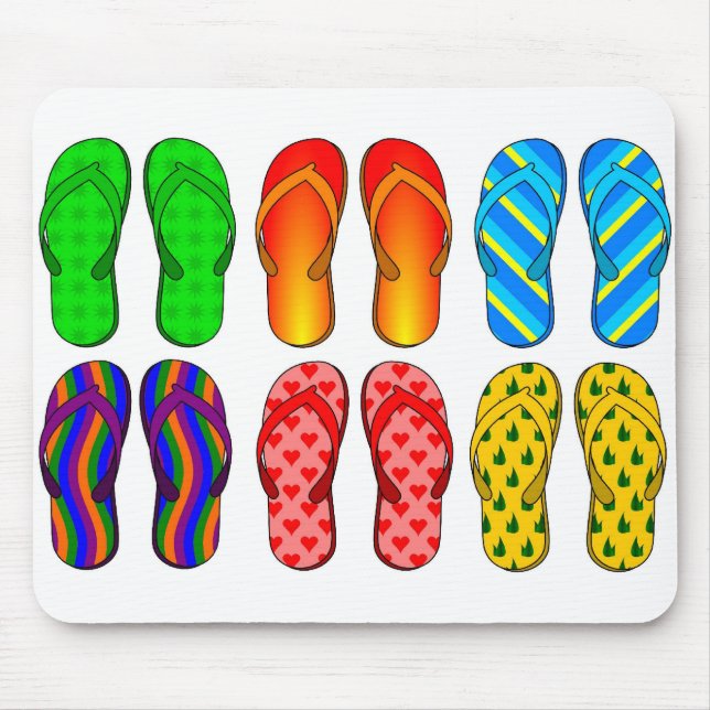 Flip Flops farbenfrohe Fun Beach Thema Sommergesch Mousepad (Vorne)