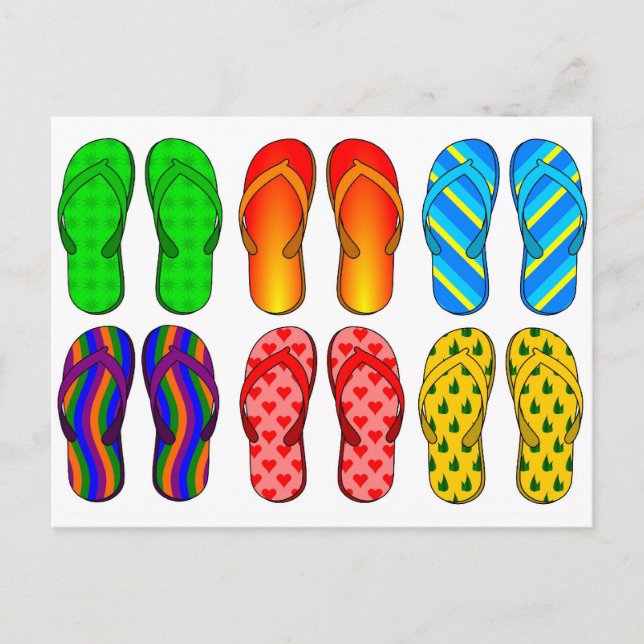 Flip Flops farbenfrohe Fun Beach Thema Sommergesch Postkarte (Vorderseite)