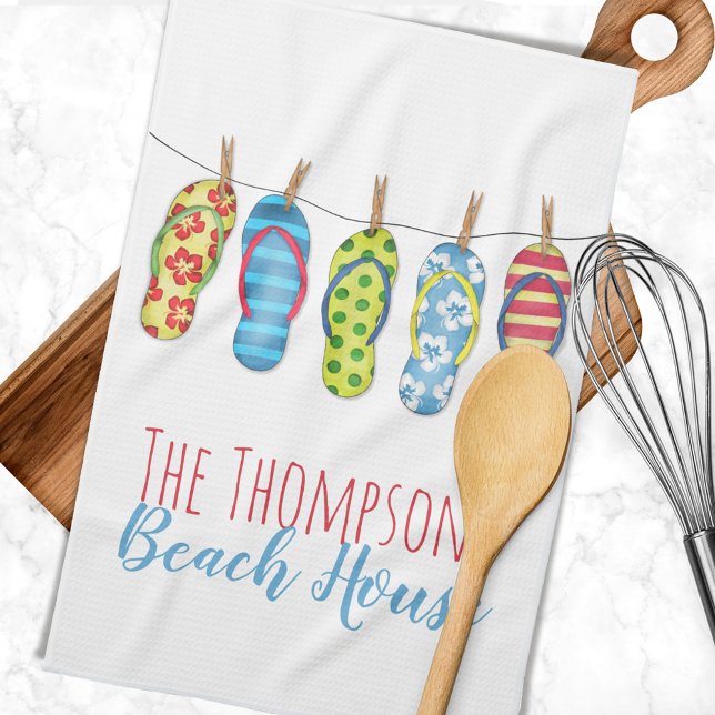 Flip Flops farbenfrohe Personalisierte Beach House Geschirrtuch (Custom Beach house flip-flops towel.)