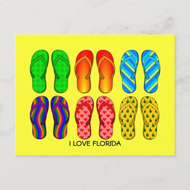 Flip Flops, "I Liebe Florida" bunt Postkarte (Vorderseite)