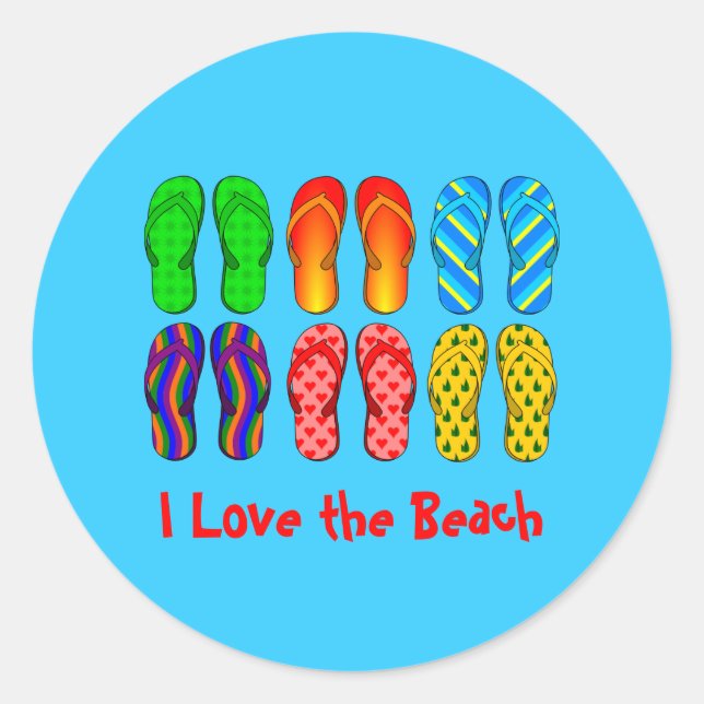 Flip Flops, ich Liebe den Strand Runder Aufkleber (Vorderseite)