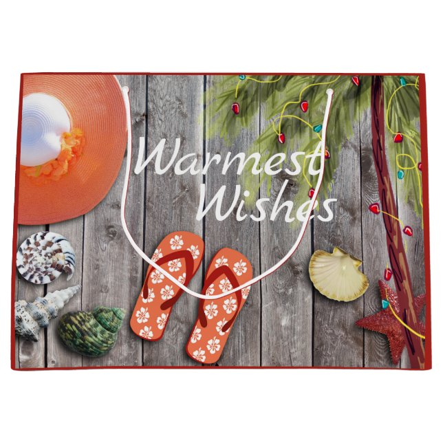 Flip Flops in Palm Tree mit Weihnachtsbeleuchtung  Große Geschenktüte (Vorderseite)