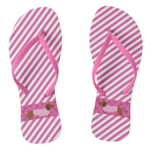 Flip Flops in Rosa und Weiß-Dackel
