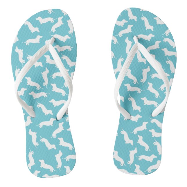Flip Flops in türkisfarbener und weißer Dackel (Fußbett)