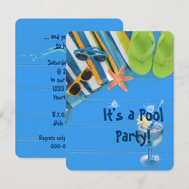 Flip-Flops mit Handtuch Pool Party Einladung (Vorne/Hinten)