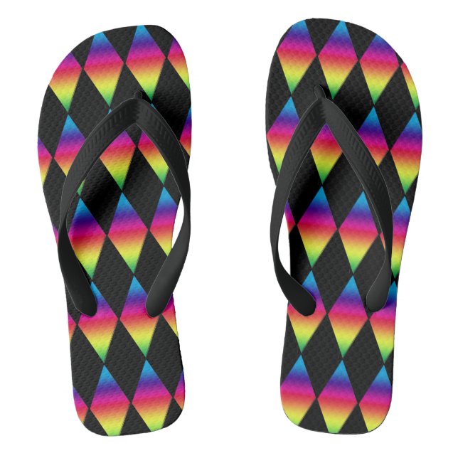 Flip Flops - Regenbogendiamanten auf schwarz (Fußbett)