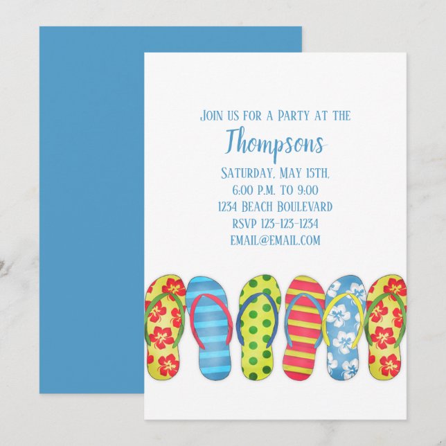 Flip Flops Strand tropisches farbiges Party Einladung (Vorne/Hinten)
