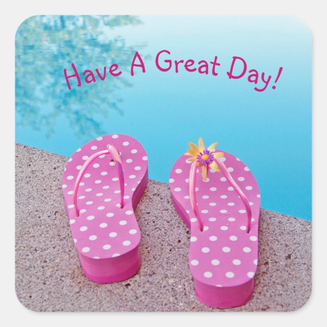 Flipflops mit Schwimmbad Quadratischer Aufkleber (Vorderseite)