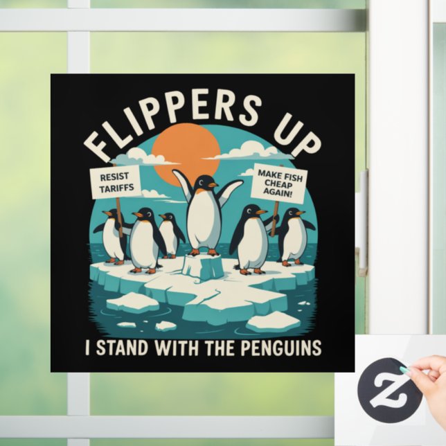 Flippern hoch Ich stehe mit Pinguinen Funny Reside Fensteraufkleber (Zuhause)