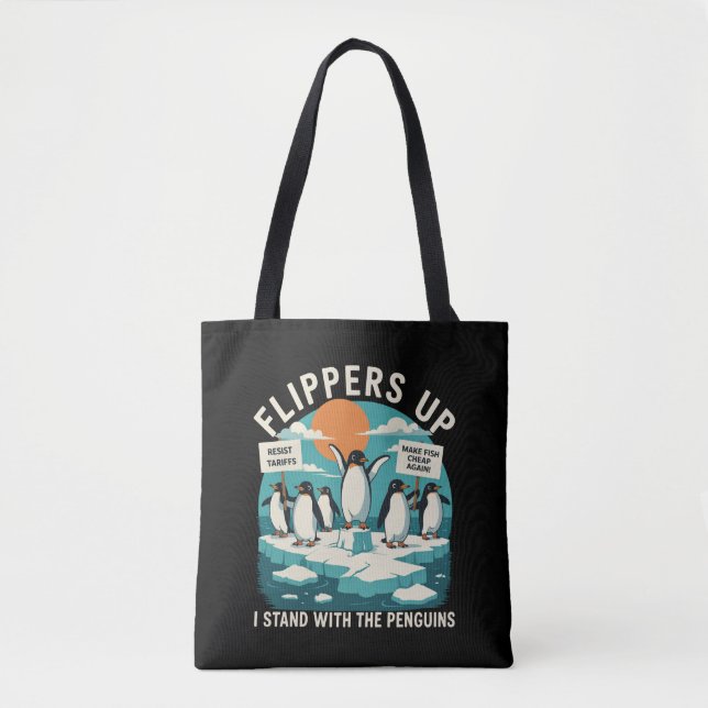 Flippern hoch Ich stehe mit Pinguinen Funny Reside Tasche (Vorderseite)