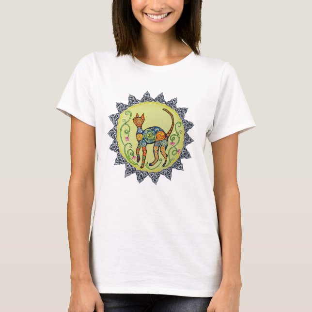 Flippig, Paisley, keltische Katzen-Mandala T-Shirt (Vorderseite)