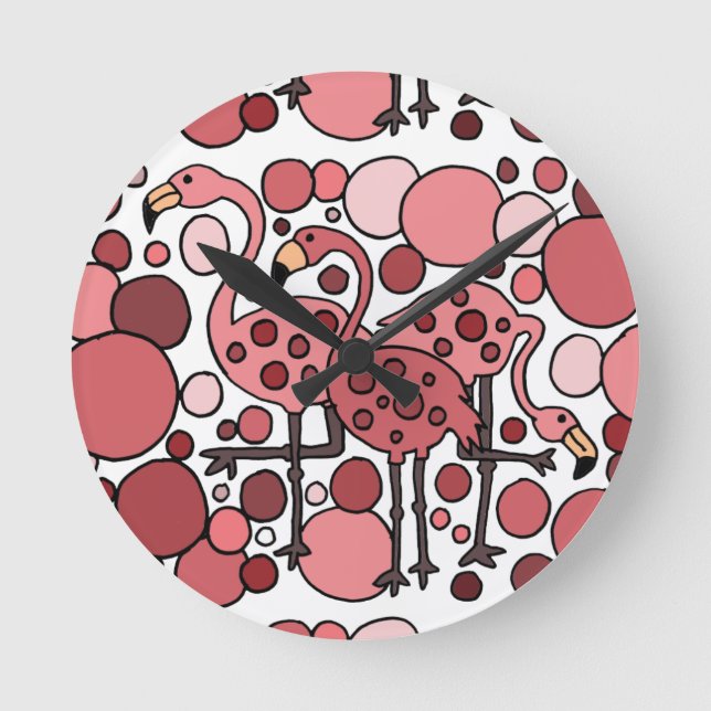 Flippige Flamingo-Kunst Runde Wanduhr (Vorderseite)