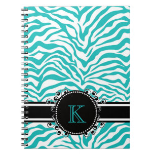 Flippiger blauer Zebra-Druck mit Band-Monogramm Notizblock