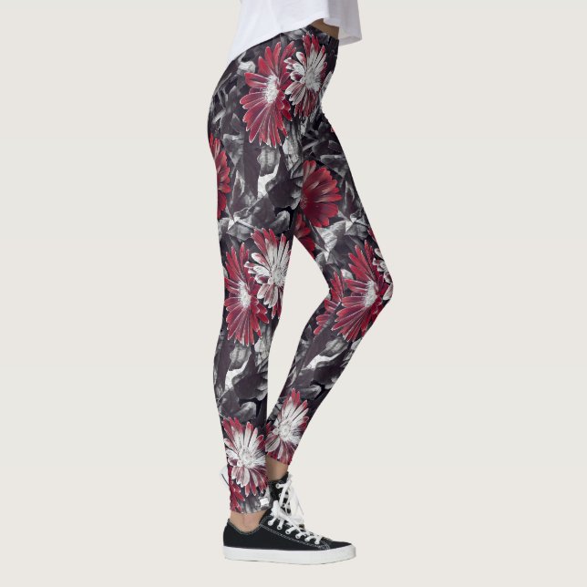 Flippiges Blumen in mutigem Rotem und schwarz Leggings (Rechts)