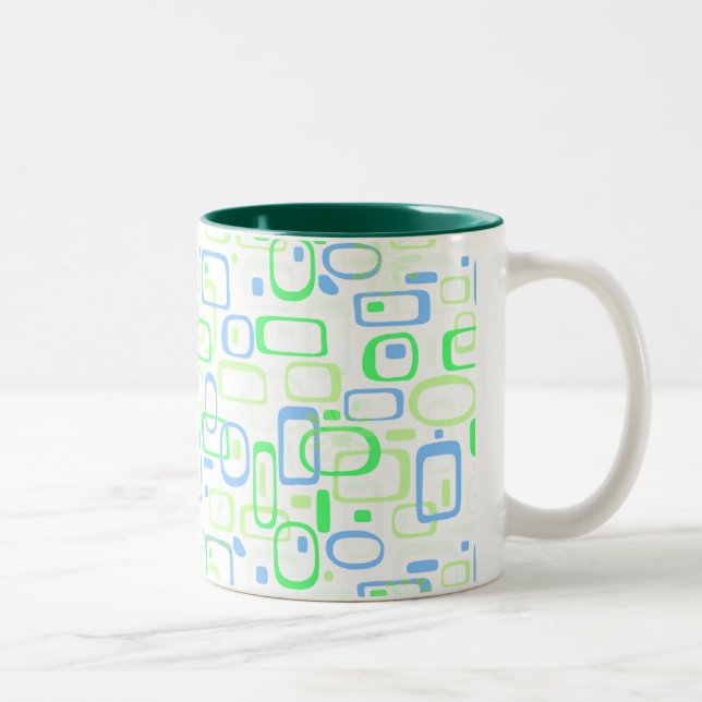 Flippiges grünes Retro Muster Zweifarbige Tasse (Rechts)