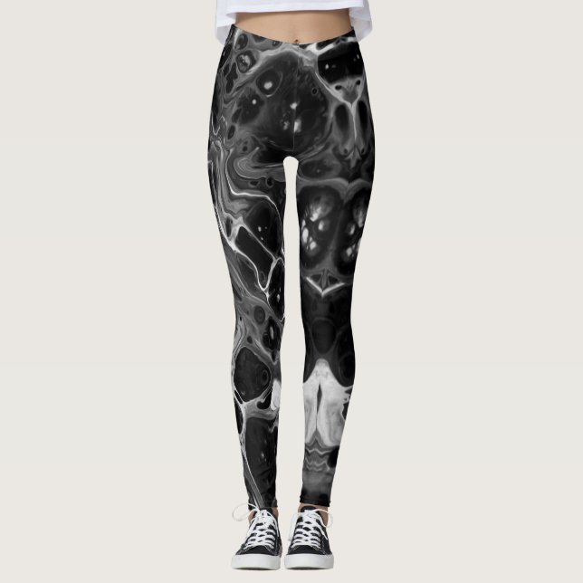 Flippiges Schwarzes u. Weiß Leggings (Vorderseite)