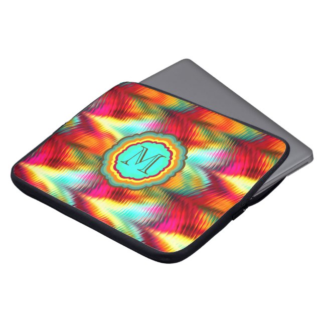 Flippiges, vibrierendes Regenbogen-Monogramm Laptopschutzhülle (Vorne Oben)