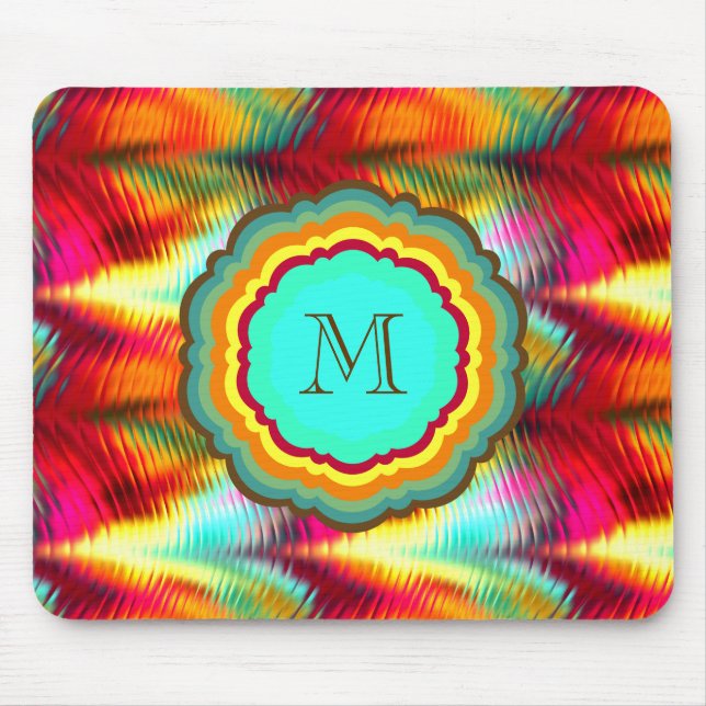 Flippiges, vibrierendes Regenbogen-Monogramm Mousepad (Vorne)