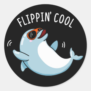 Flippin Cool Funny Dolphin Pun Dark BG Runder Aufkleber