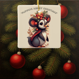 Flipping Flapping Merry Christmas Penguin Quirky  Keramikornament