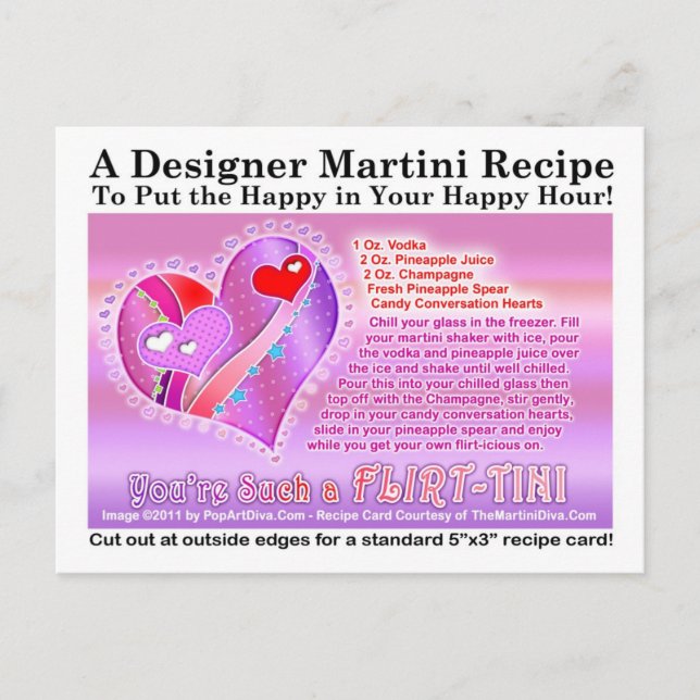 Flirt-Tini Valentine Martini Rezept Postkarte (Vorderseite)