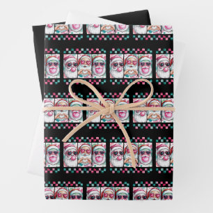 Flirtatious Weihnachts-Santa-Schleife Retro-Preppy Geschenkpapier Set