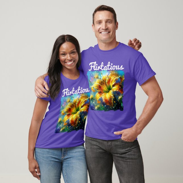 Flirtatisches Gelbe Taglilie Blume Blaue Taglilien T-Shirt (Unisex)