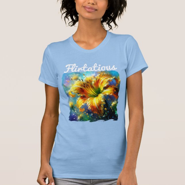Flirtatisches Gelbe Taglilie Blume Blaue Taglilien T-Shirt (Vorderseite)