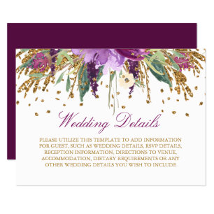 Flitterndes Amethyst-Hochzeitsempfangsdetails Begleitkarte