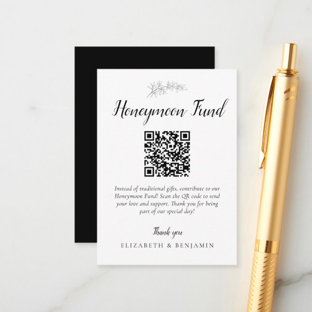 Flitterwochen-Fonds Hochzeit QR-Code Minimalistisc Begleitkarte (Vorderseite/Rückseite Beispiel)