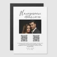 Flitterwochen-Fonds-Hochzeits-Schild mit QR-Code,