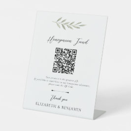 Flitterwochen-Fonds QR-Code Elegante Hochzeitsgrün Sockelschild