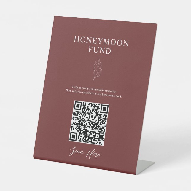 Flitterwochen-Fonds QR-Code Minimal Terrakotta eEd Sockelschild (Vorderseite)