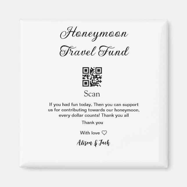 Flitterwochen-Fonds QR-Code scannen Namen hinzufüg Magnet (Vorne)