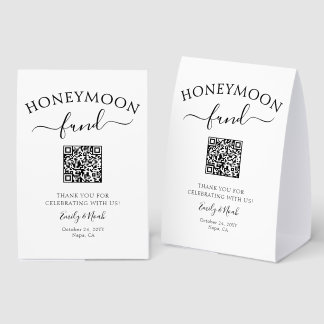 Flitterwochen-Fonds QR-Code Schwarz Weiße Hochzeit Tischaufsteller