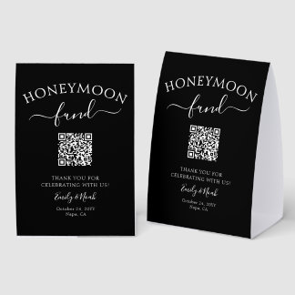 Flitterwochen-Fonds QR-Code Schwarz Weiße Hochzeit Tischaufsteller