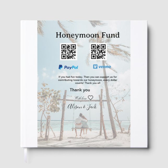 Flitterwochen-Fonds Venmo PayPal-Spende Q R Paar Gästebuch (Vorderseite)