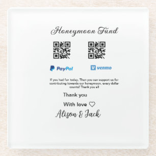 Flitterwochen-Fonds Venmo PayPal-Spende Q R Paar Glasuntersetzer