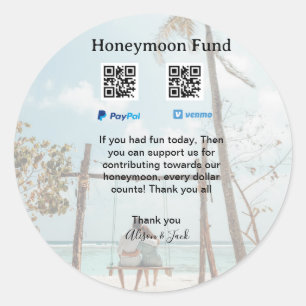 Flitterwochen-Fonds Venmo PayPal-Spende Q R Paar Runder Aufkleber