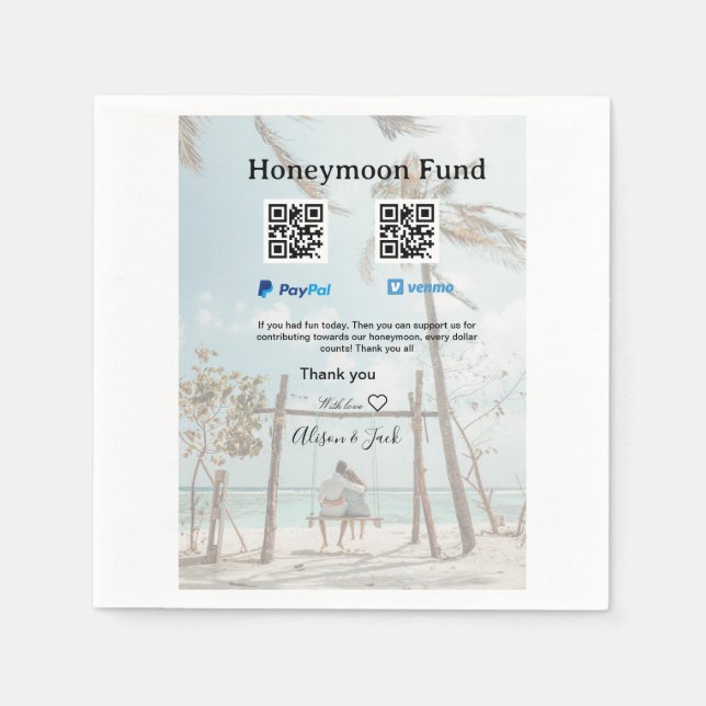 Flitterwochen-Fonds Venmo PayPal-Spende Q R Paar Serviette (Vorderseite)