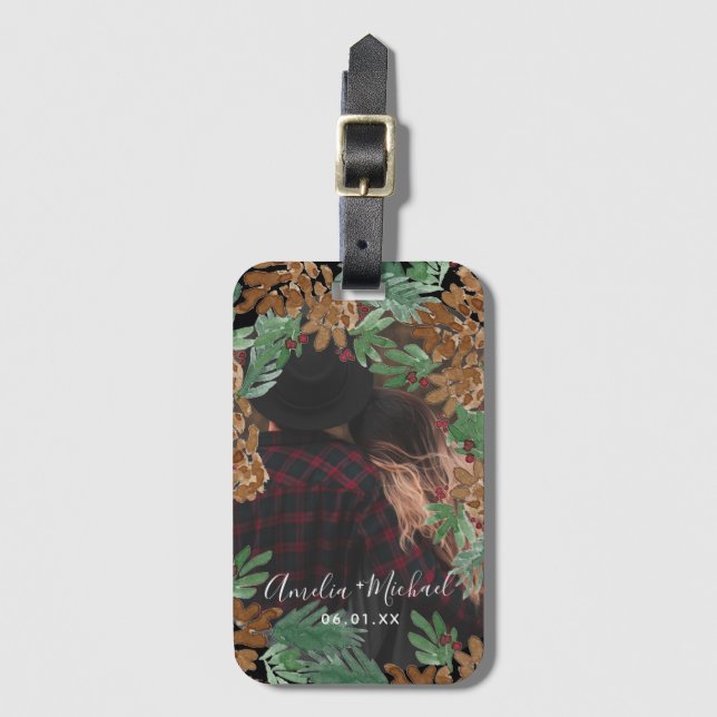 Flitterwochen Hand Wasserfarbe Pinecones Gepäckanhänger (Vorderseite Vertikal)