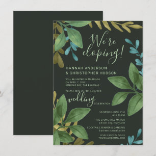 Flitterwochen-Hochzeit Aquarell Blätter Rezeption  Einladung