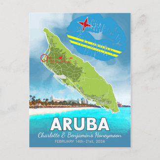Flitterwochen Urlaubserinnerungen Aruba Inselkarte Postkarte