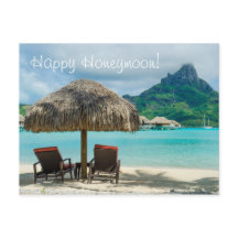 Flitterwochen Wunschkarte mit Strand und zwei Lieg